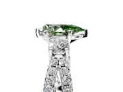 3 Stone Engagement Ring Setting for Fancy Green Pear-Shaped Center with Pave Split Shank and Prong Head in Platinum