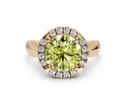 Halo Engagement Ring Setting for Fancy Yellow Round Cut Center with Square Band and Prong Head in Yellow Gold