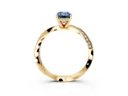 Side Accent Engagement Ring Setting for Fancy Blue Emerald Cut Center with Accent Shoulders and Prong Head in Yellow Gold