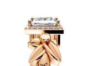 Halo Engagement Ring Setting for Princess Cut Center with Floral Band and Prong Head in Rose Gold