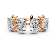 Elongated Cushion Cut Lab-Grown Diamond 4 Stone Wedding Band with Leaf Prongs in Rose Gold