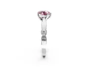 Solitaire Engagement Ring Setting for Fancy Pink Heart-Shaped Center with Carved Leaf Shoulders and Prong Head in Platinum
