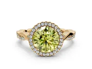Halo Engagement Ring Setting for Fancy Yellow Round Cut Center with Twist Band and Prong Head in Yellow Gold
