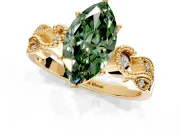 Leaf Engagement Ring Setting for Fancy Green Marquise Center with Milgrain Accent Band and Prong Head in Yellow Gold