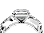 Channel-Set Engagement Ring Setting for Asscher Cut Center with Baguette Band and Prong Head in Platinum