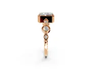 Vintage Station Engagement Ring Setting for Radiant Cut Center with Accents and Prong Head in Rose Gold