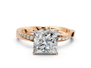 Side Accent Engagement Ring Setting for Princess Cut Center with Accent Shoulders and Prong Head in Rose Gold