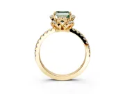 Floral Halo Engagement Ring Setting for Fancy Green Asscher Cut Center with Pave Band and Prong Head in Yellow Gold