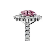 Halo Engagement Ring Setting for Fancy Pink Round Cut Center with Single-Row Pave, Open Basket and Prong Head in Platinum