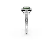 Bezel-Framed Halo Engagement Ring Setting for Fancy Green Princess Cut Center with Pave Band and Prong Head in Platinum