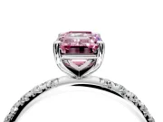 Solitaire Engagement Ring Setting for Fancy Pink Emerald Cut Center with Micro Pave Band and Prong Head in Sterling Silver