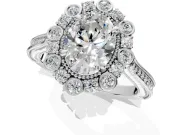 Milgrain Halo Engagement Ring Setting for Oval Center with Bezel Point Accents and Prong Head in Sterling Silver