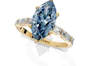 Baguette Engagement Ring Setting for Fancy Blue Marquise Center with Alternating Bar-Set Band and Prong Head in Yellow Gold