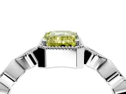 Vintage Station Engagement Ring Setting for Fancy Yellow Emerald Cut Center with Accents and Prong Head in White Gold