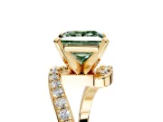 Solitaire Engagement Ring Setting for Fancy Green Princess Cut Center with Pave Bypass Swirl Band and Prong Head in Yellow Gold