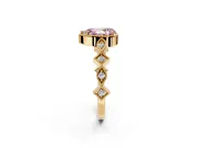 Milgrain Bezel Engagement Ring Setting for Fancy Pink Pear-Shaped Center with Marquise Stations and Bezel Head in Yellow Gold