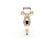 Halo Engagement Ring Setting for Fancy Pink Princess Cut Center with Pave Infinity Twist Band and Prong Head in Yellow Gold