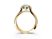 Halo Engagement Ring Setting for Cushion Cut Center with Double Pave Split Shank and Prong Head in Yellow Gold