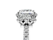 Halo Engagement Ring Setting for Princess Cut Center with Openwork Halo, Pave Band and Prong Head in Platinum