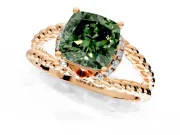 Halo Engagement Ring Setting for Fancy Green Cushion Cut Center with Rope Twist Split Shank and Prong Head in Rose Gold