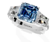 Channel-Set Engagement Ring Setting for Fancy Blue Asscher Cut Center with Baguette Band and Prong Head in Sterling Silver