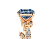 Leaf Motif Engagement Ring Setting for Fancy Blue Asscher Cut Center with Pave Band and Prong Head in Rose Gold