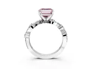 Solitaire Engagement Ring Setting for Fancy Pink Asscher Cut Center with Bar-Station Pave Twist and Prong Head in White Gold