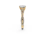 Solitaire Engagement Ring Setting for Princess Cut Center with Twisted Pave Split Shank and Prong Head in Yellow Gold