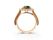 Milgrain Halo Engagement Ring Setting for Fancy Green Round Cut Center with Bezel Point Accents and Prong Head in Rose Gold