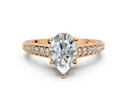 Solitaire Engagement Ring Setting for Pear-Shaped Center with Pave Cathedral Band and Prong Head in Rose Gold