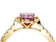 Floral Engagement Ring Setting for Fancy Pink Emerald Cut Center with Pave Band and Floral Prong Head in Yellow Gold
