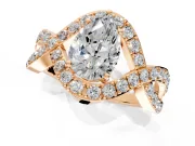 Halo Engagement Ring Setting for Pear-Shaped Center with Pave Infinity Twist Band and Prong Head in Rose Gold