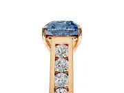 Solitaire Engagement Ring Setting for Fancy Blue Cushion Cut Center with Round Cut Channel Band and Prong Head in Rose Gold