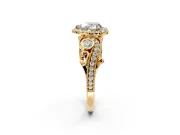 Milgrain Halo Engagement Ring Setting for Heart-Shaped Center with Shoulder Bezels and Prong Head in Yellow Gold