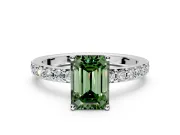 Solitaire Engagement Ring Setting for Fancy Green Emerald Cut Center with Round Cut Pave Band and Prong Head in Platinum