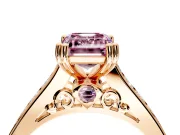 Solitaire Engagement Ring Setting for Fancy Pink Emerald Cut Center with Channel Band and Double Claw Prong Head in Rose Gold