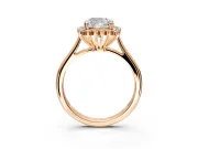 Starburst Halo Engagement Ring Setting for Cushion Cut Center with Thin Round-Wire Band and Prong Head in Rose Gold