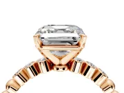 Solitaire Engagement Ring Setting for Asscher Cut Center with Bezel-Dot Beaded Band and Prong Head in Rose Gold
