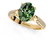 Solitaire Engagement Ring Setting for Fancy Green Oval Center with Multi-Row Accents and Prong Head in Yellow Gold