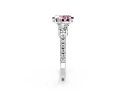 3 Stone Engagement Ring Setting for Fancy Pink Oval Center with Round Cut Side Accents and Prong Head in Sterling Silver