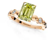 Solitaire Engagement Ring Setting for Fancy Yellow Emerald Cut Center with Beaded Bezel Station Band and Prong Head in Rose Gold