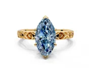 Solitaire Engagement Ring Setting for Fancy Blue Marquise Center with XO Engraved Band and Prong Head in Yellow Gold