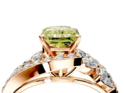 Halo Engagement Ring Setting for Fancy Yellow Radiant Cut Center with Marquise and Pave Bypass Band and Prong Head in Rose Gold