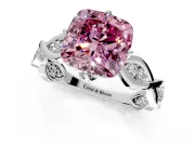 Solitaire Engagement Ring Setting for Fancy Pink Cushion Cut Center with Accented Twist Band and Leaf Prong Head in White Gold