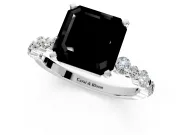 Solitaire Engagement Ring Setting for Fancy Black Asscher Cut Center with Alternating Size Accents and Prong Head in Platinum