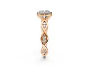 Solitaire Engagement Ring Setting for Cushion Cut Center with Accented Twist Band and Leaf Prong Head in Rose Gold