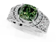 Pave Engagement Ring Setting for Fancy Green Cushion Cut Center with Curved Accent Rows, Openwork and Prong Head in White Gold