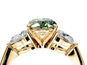 3 Stone Engagement Ring Setting for Fancy Green Oval Center with Large Pear-Shaped Accents and Prong Head in Yellow Gold