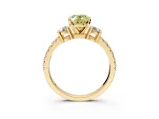 3 Stone Engagement Ring Setting for Fancy Yellow Oval Center with Round Cut Side Accents and Prong Head in Yellow Gold