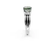 Solitaire Engagement Ring Setting for Fancy Green Princess Cut Center with Grooved Bar Accent Band and Prong Head in White Gold